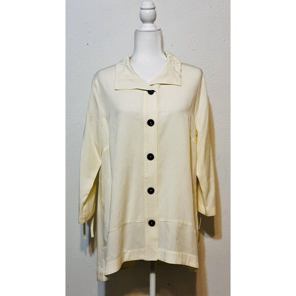 Soft Surroundings Size L Ivory Ruched Sleeve Shacket Oversized Buttons Timeless - Picture 2 of 14
